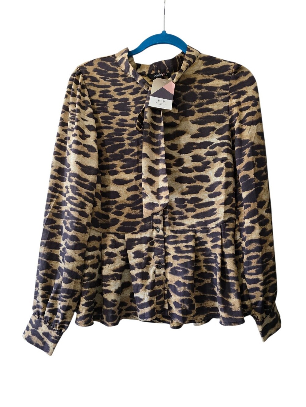 Tie-Neck Animal Print Blouse - Beige & Black